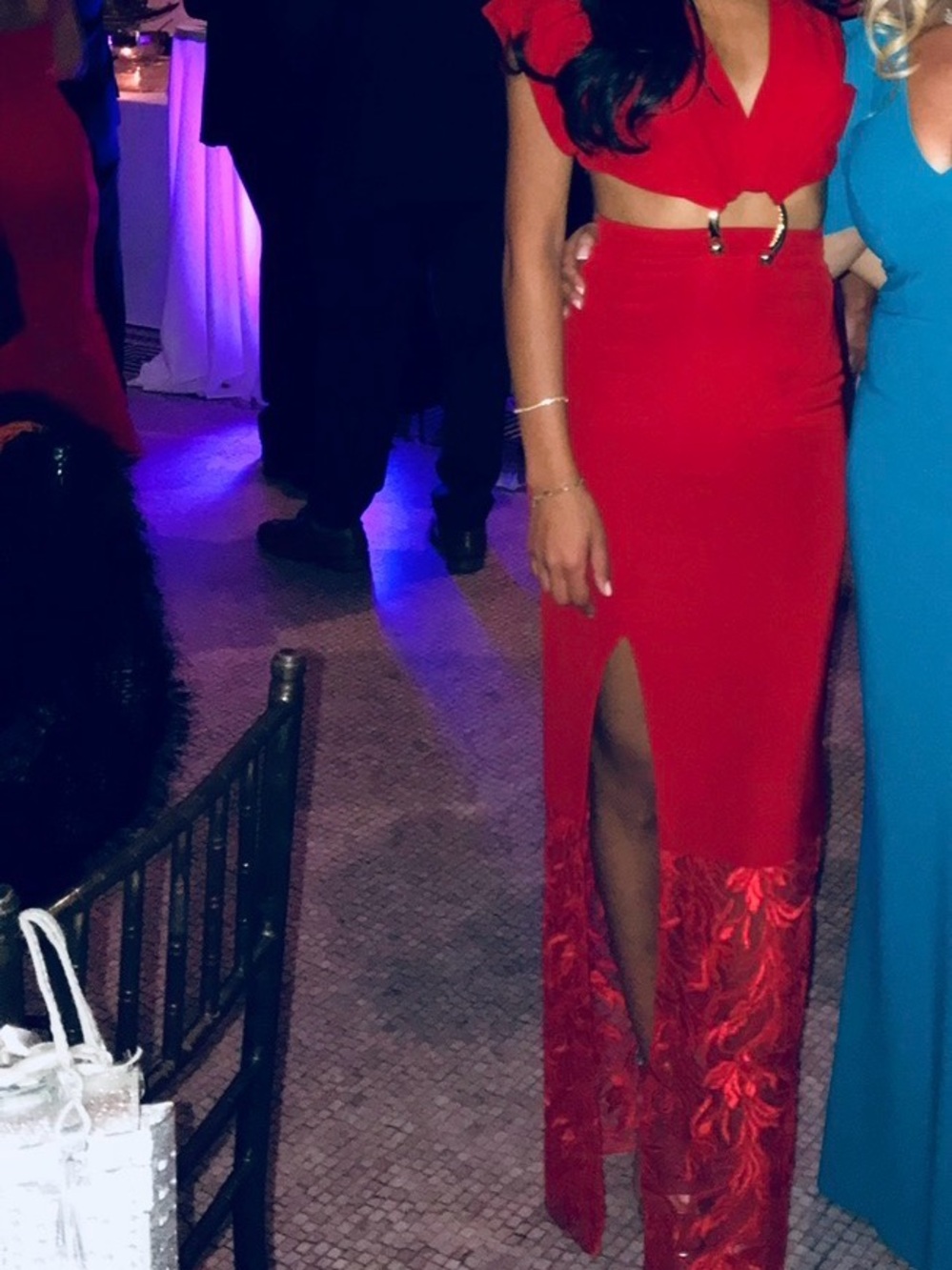 HANEY cut out red lace gown size 2